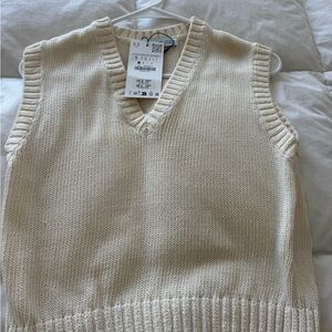 Zara Cream V-Neck Knit Sweater Vest